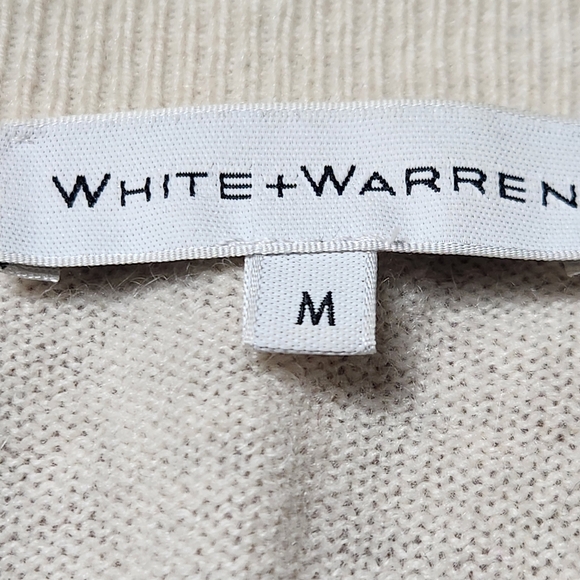 White + Warren 100% Cashmere Wrap Sweater Ivory M Lightweight Structured Knit - Picture 3 of 12